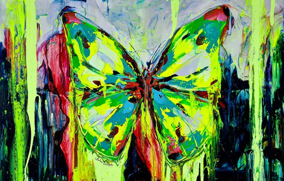 Popart butterfly green pearl