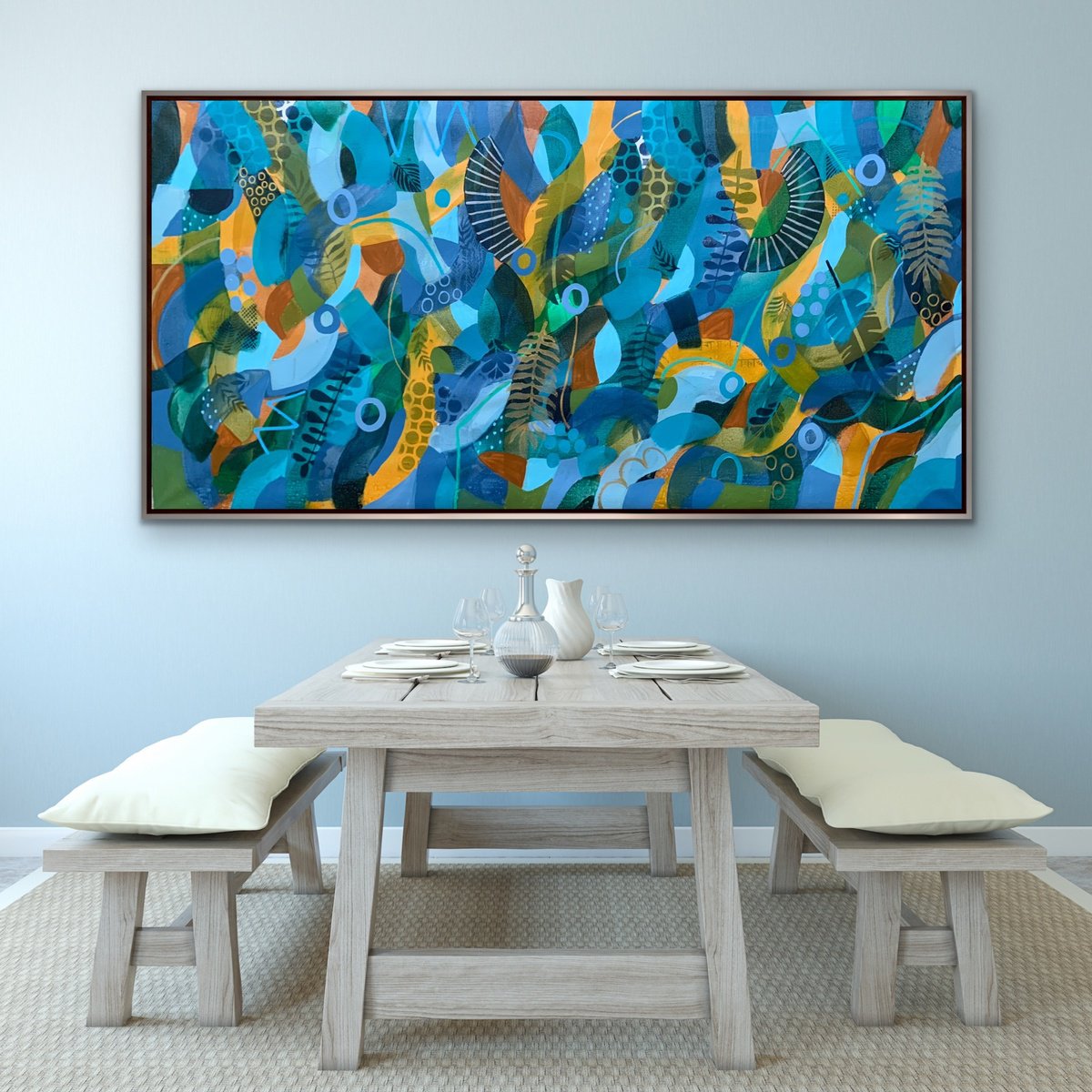 Organic Abstract Acrylic Painting By Rashna Hackett, 72 X 37", Winter Sun, Original Artwork