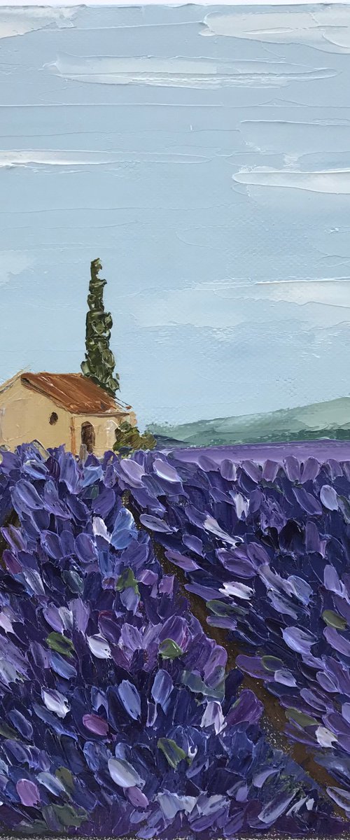 Provence Lavender field 100%Original Oil Painting by Leysan Khasanova