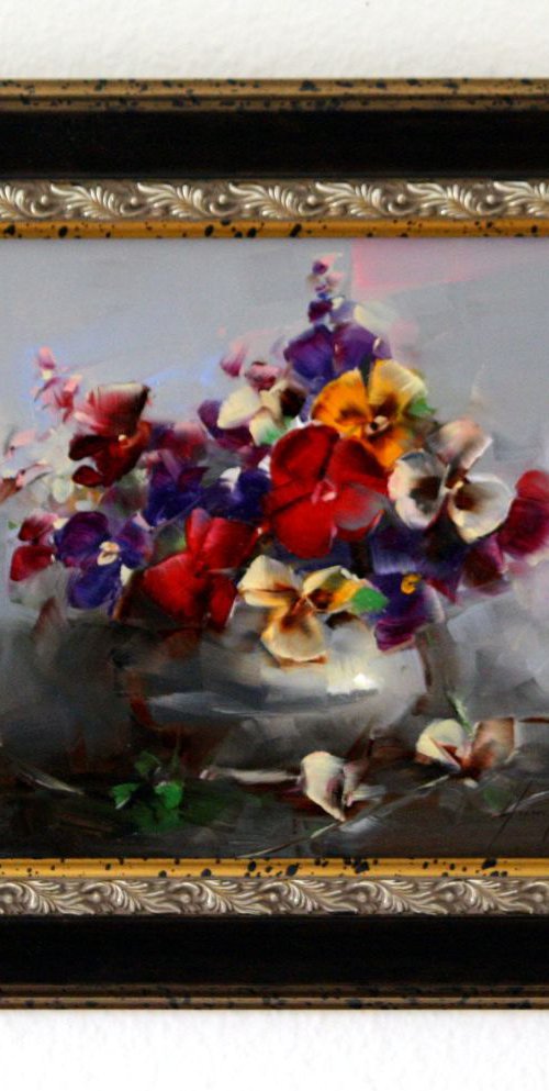 Vase of Pansies Handmade oil Painting Framed One of a kind by Vahe Yeremyan