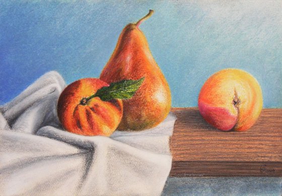 "Pear and two peaches"