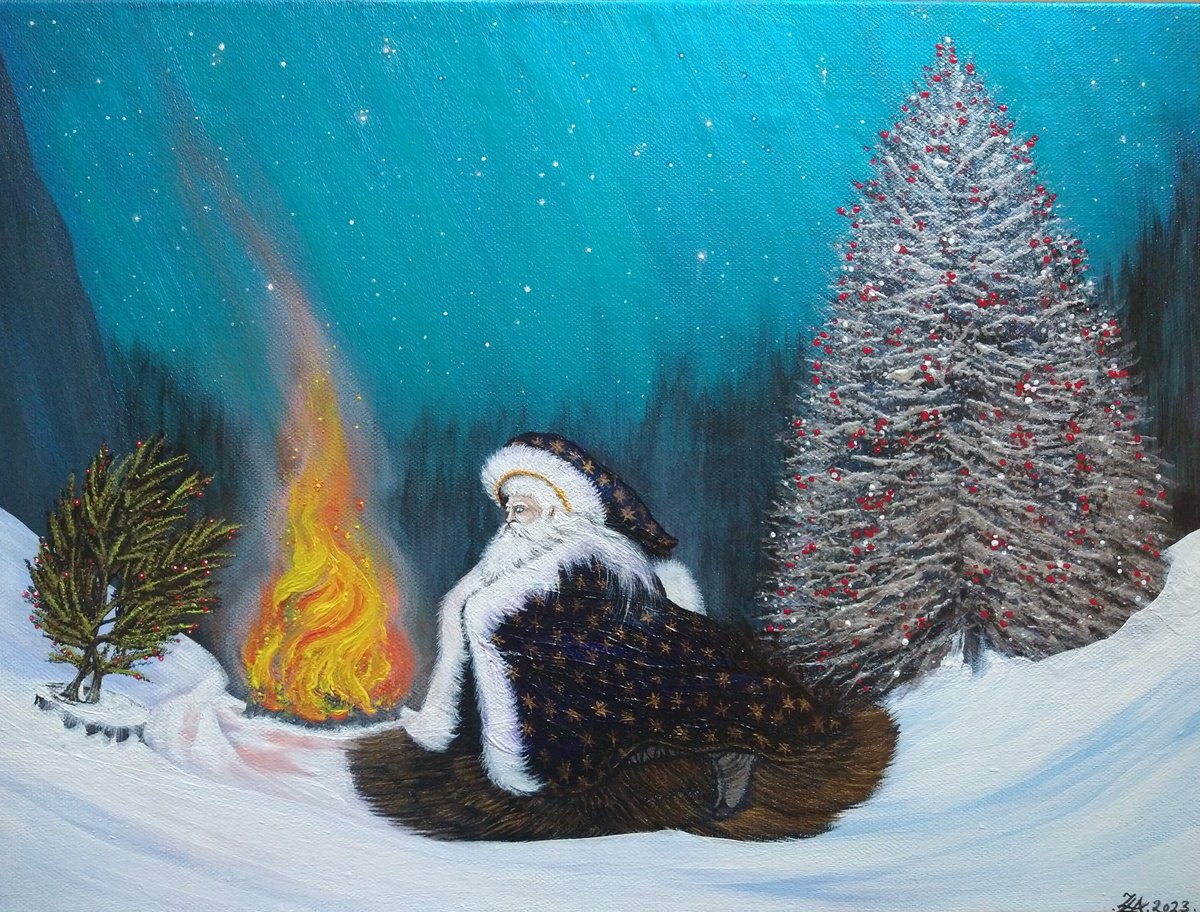 Illustrative Portrait Acrylic Painting By Zoe Adams, 16 X 12", Hope. Christmas Spirit, Original Artwork