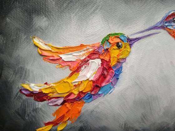 "Little hummingbirds" - Painting on canvas,animals oil painting, art bird, Impressionism, palette knife, gift.