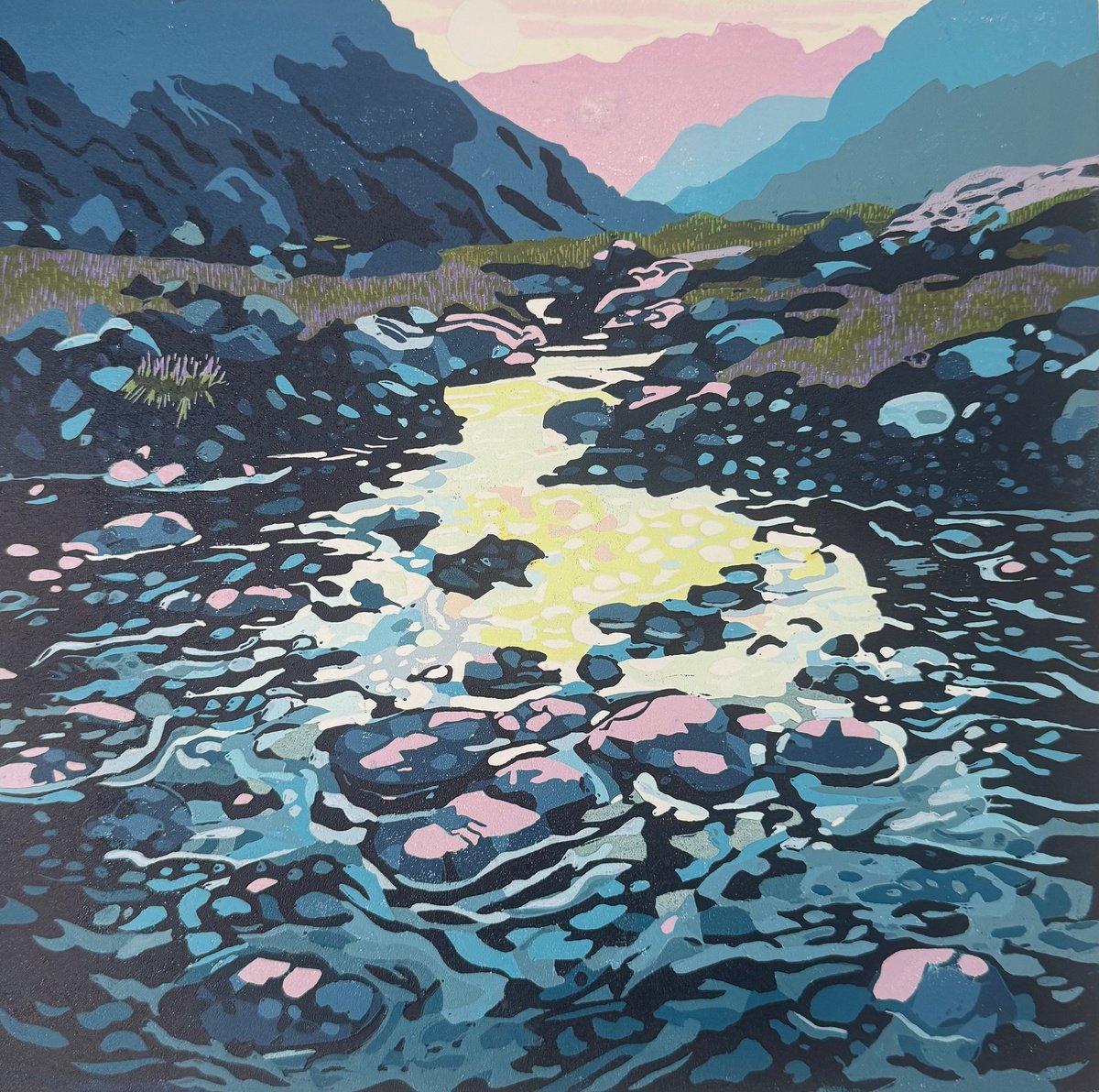 Impressionistic Linocut , Soft Echoes By Joanne Spencer, 14 X 14, Artwork For Sale On Artfinder