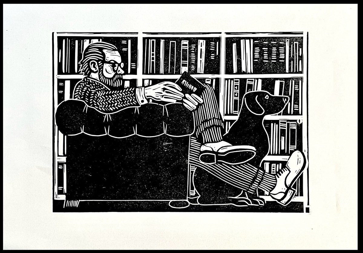 Graphic Portrait Linocut By Mark Howard Jones, 12 X 8", Bookshop Browsers, Original Artwork