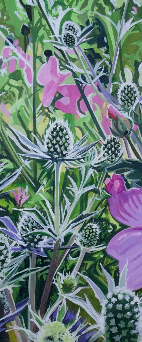 Summer Flowers Echinops and Mallow by Joseph Lynch