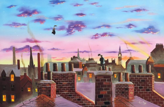 Mary Poppins and Bert (painting sold)