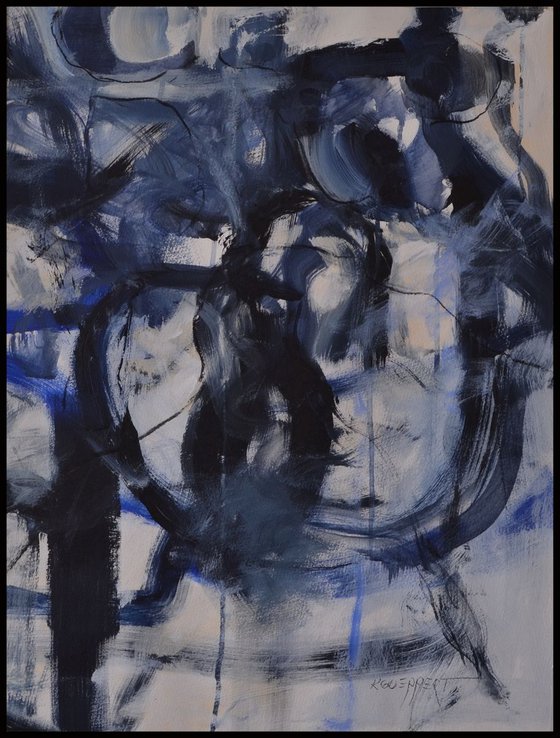 Interloop -  large gestural acrylic abstract Diptych in blue and white