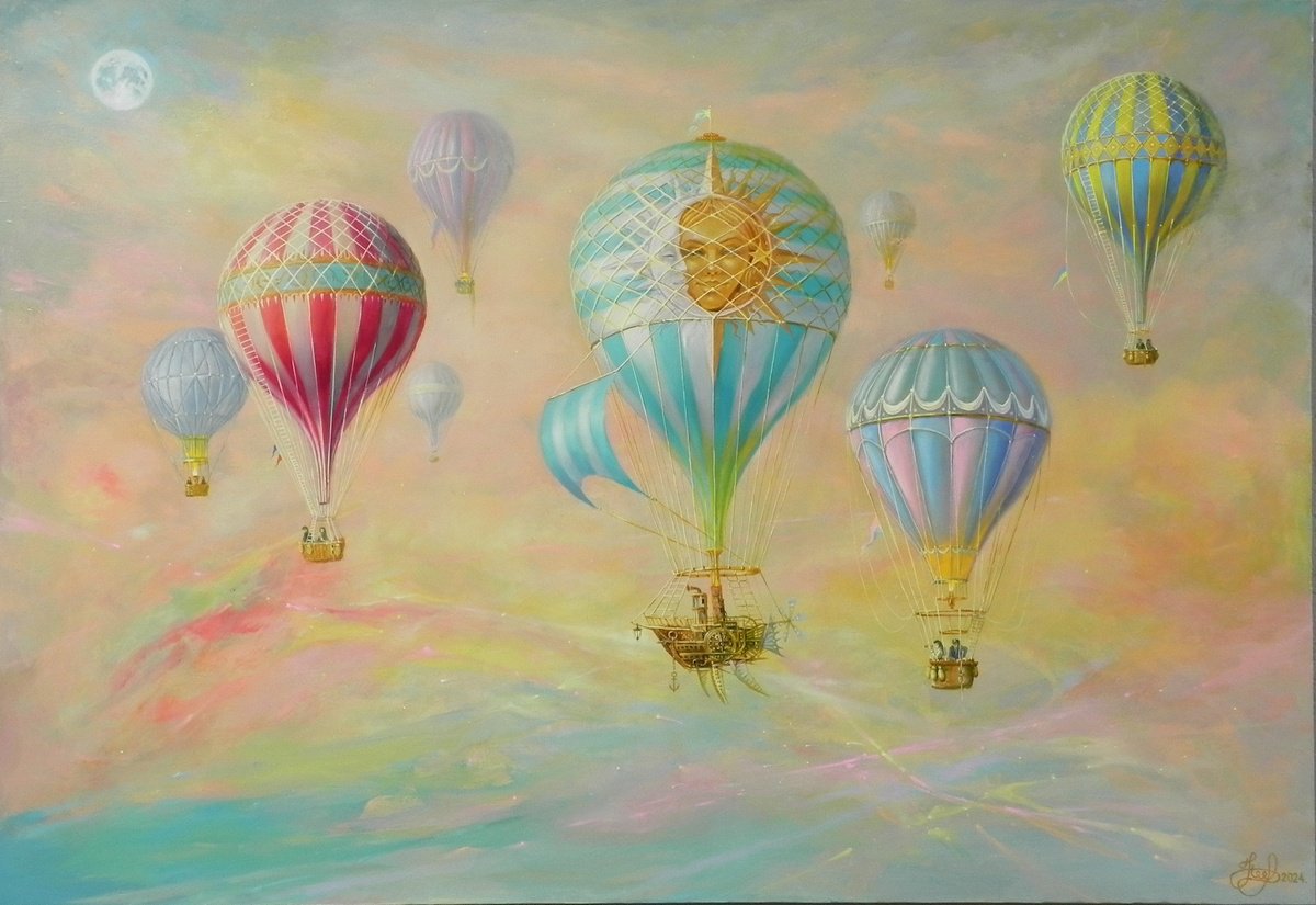 Illustrative Landscape Oil Painting By Yurii Novikov, 51 X 35", "Free Sky", Original Artwork