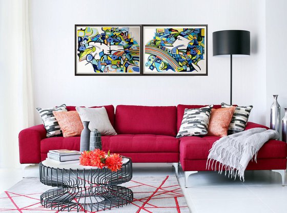 Double blue composition 82 x 30 cm (32 ' x 11')