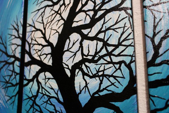 Night tree silhouette triptych