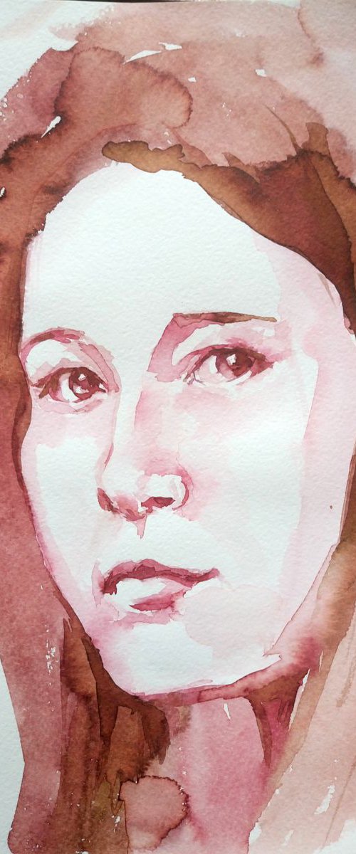 Wait a minute. - GIRL PORTRAIT - ORIGINAL WATERCOLOR PAINTING. by Mag Verkhovets