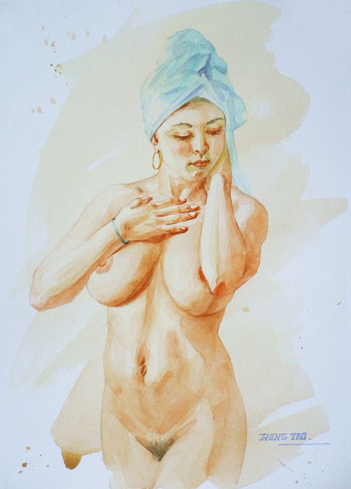 watercolour- female nude girl #16-5-3-01 by Hongtao Huang
