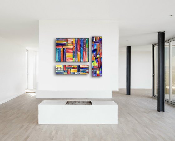 "Built For This" -  Save As A Series - Original PMS Abstract Triptych Oil Paintings On Wood - 34" x 32"