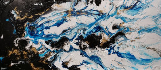 Cobalt Reign 270cm x 120cm Blue Black Gold Abstract Art
