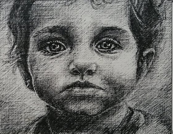 CHILD - drawing on paper, portrait, original gift, home decor realism