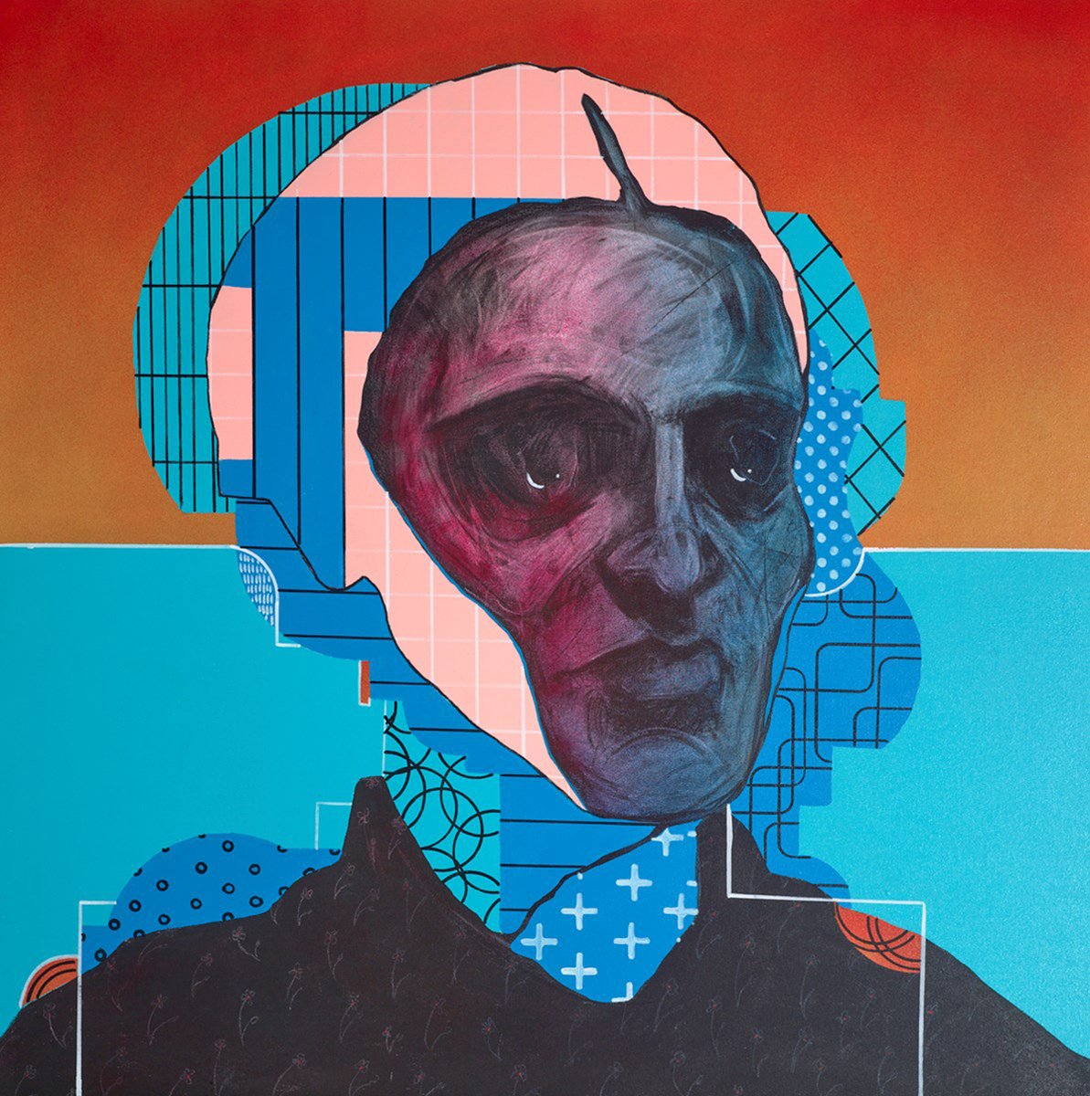 Urban And Pop Portrait Painting By Lee Ellis, 42 X 42", Idea Without The Gear, Original Artwork