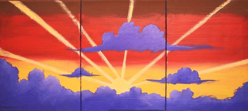 " Bright Sunshiny Day" happy painting original triptych 3 panel wall contemporary art canvas painting abstract canvas pop wall abstraction kunst 27 x 12" by Stuart Wright