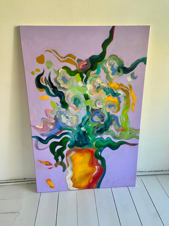 FOR A STAR- large scale xxl abstract, botanical, flowers in a vase, colourful expressive