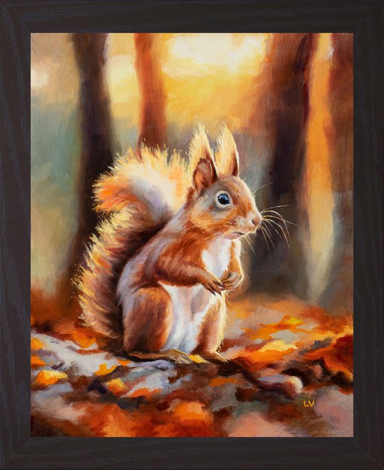 Red squirrel in autumn forest