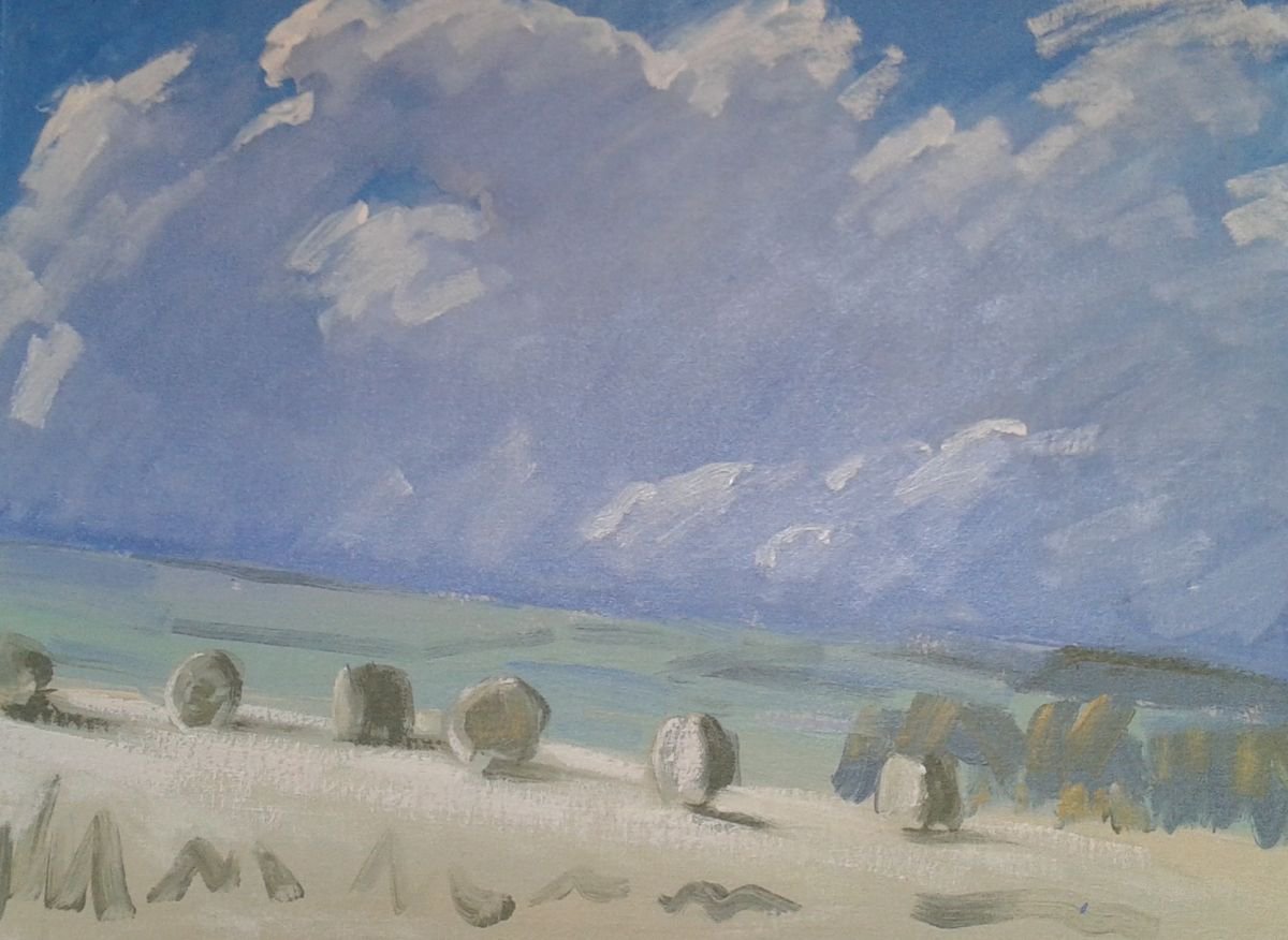 haystacks in field west cork Oil painting by martin stone Artfinder