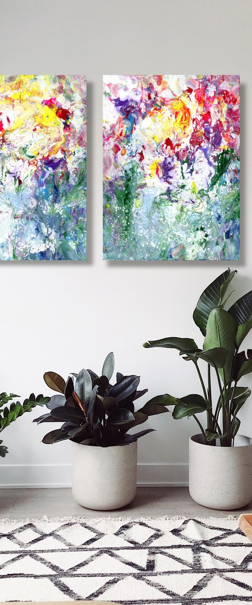 Magic Flowers - diptych - 2 paintings by Kathy Morton Stanion