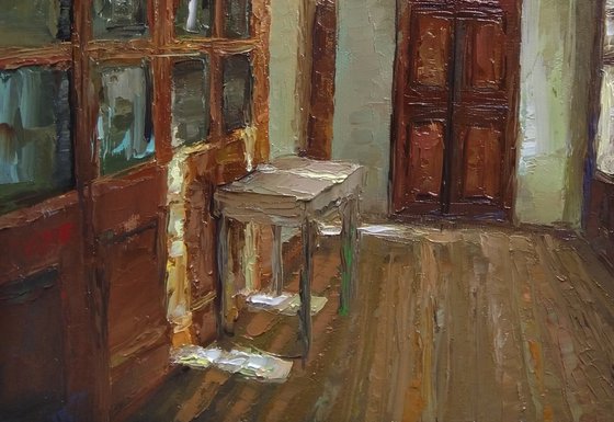 In a sunny room (25x35cm, oil painting, impressionistic)