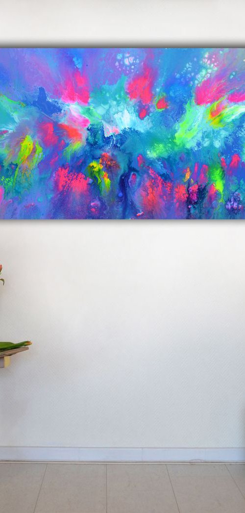 FREE SHIPPING - Happy Harmony X - 150x60 cm - Big Painting XXXL - Large Abstract, Supersized Painting - Ready to Hang, Hotel Wall Decor by Soos Tiberiu