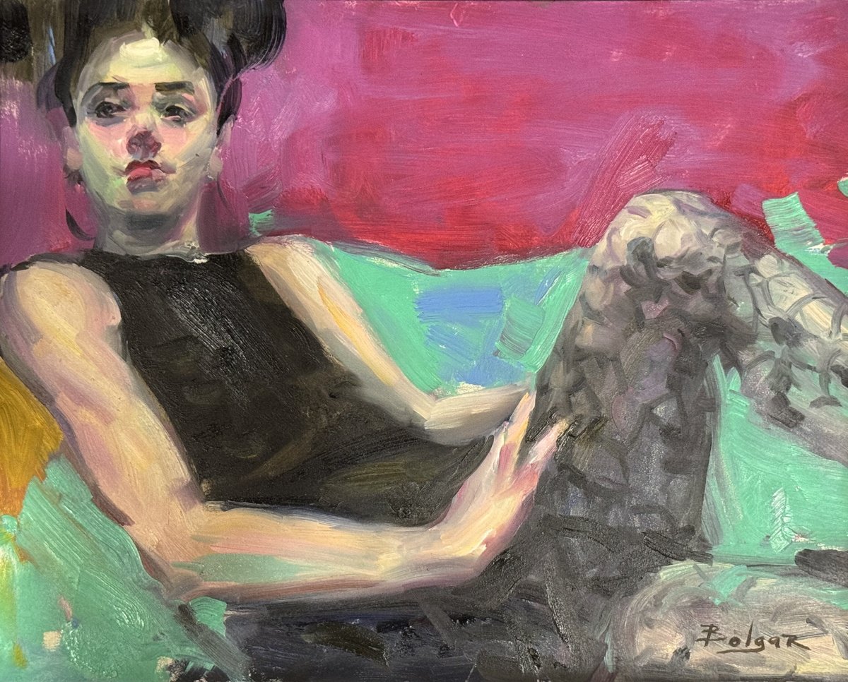 Expressive Portrait Oil Painting By Olga Bolgar, 1 X 1", The Gaze, Original Artwork