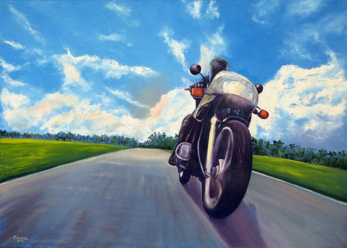 Expressive Portrait Oil Painting By Elena Lukina, 39 X 28, Blue Sky Road, Original Artwork