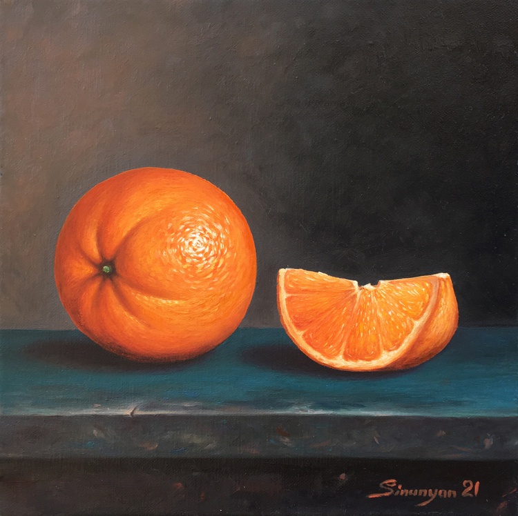 Still life orange (25x25cm, oil on canvas, fra Artfinder