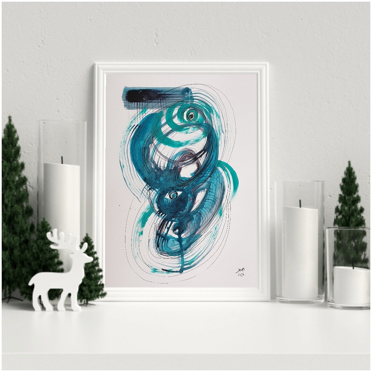 Geometric Abstract Ink Drawing By Ksenia June, 8 X 12", Watch Me / After Chaos - Tranquility, Original Artwork