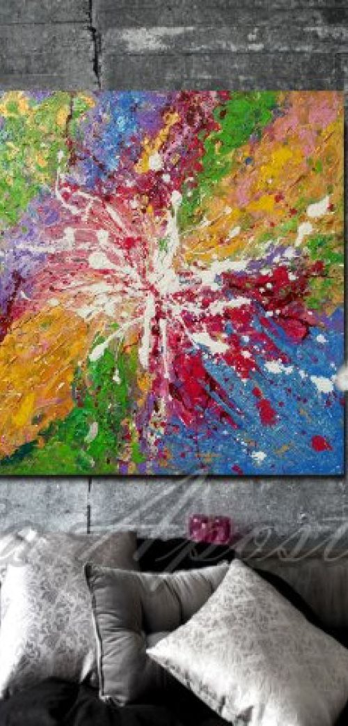 Original Contemporary Colorful Abstract Painting, Floral Abstract Art, Multicolored, Rainbow, Surreal Abstraction, Modern Painting, Rich Texture, Zen, Ready to Hang Canvas Art ''Blooming‬ Emotions'' by Julia Apostolova