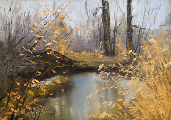 In the autumn forest landscape