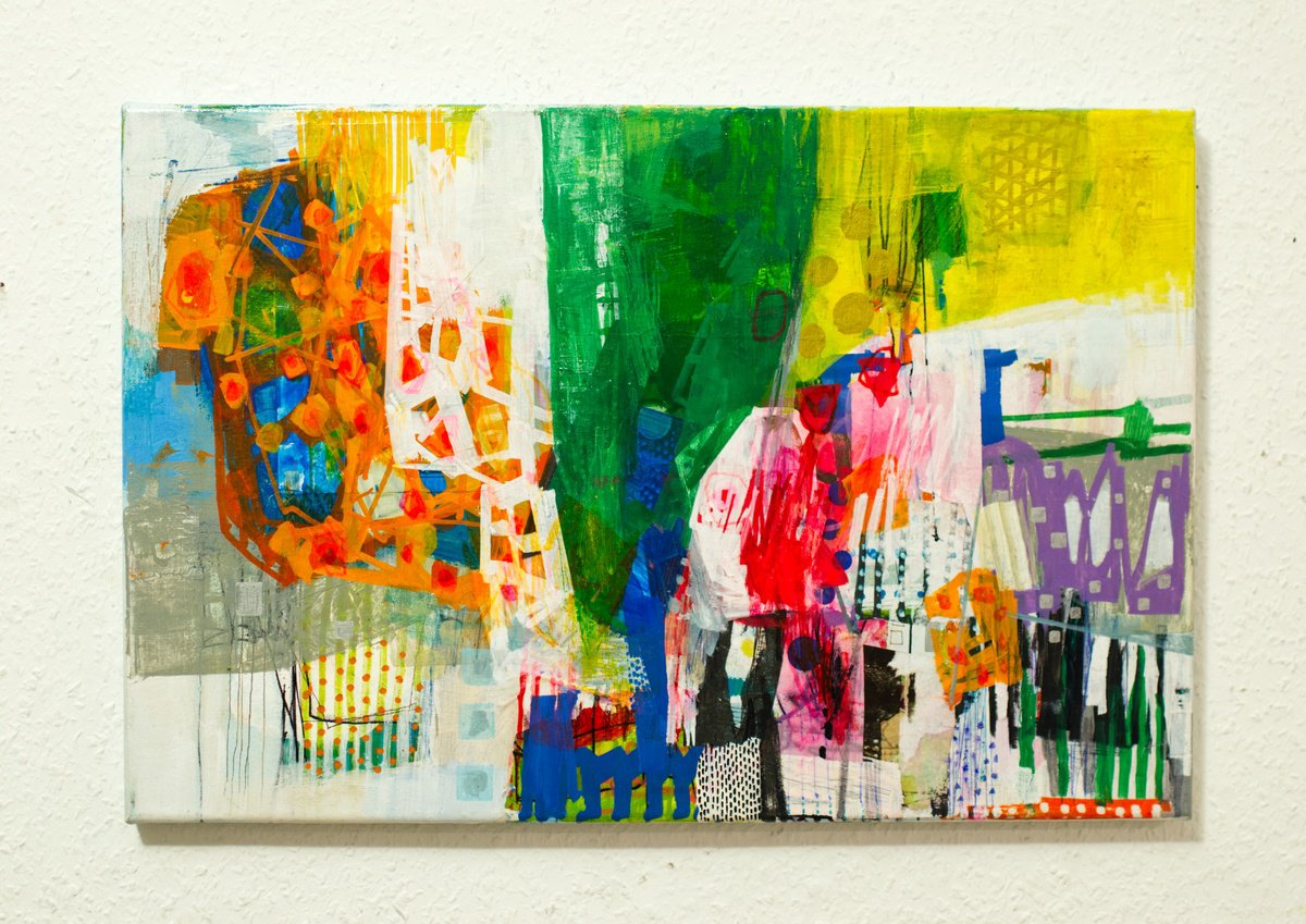 Abstract Acrylic Painting By Junichi Oboshi, 24 X 16", Daily 6, Original Artwork