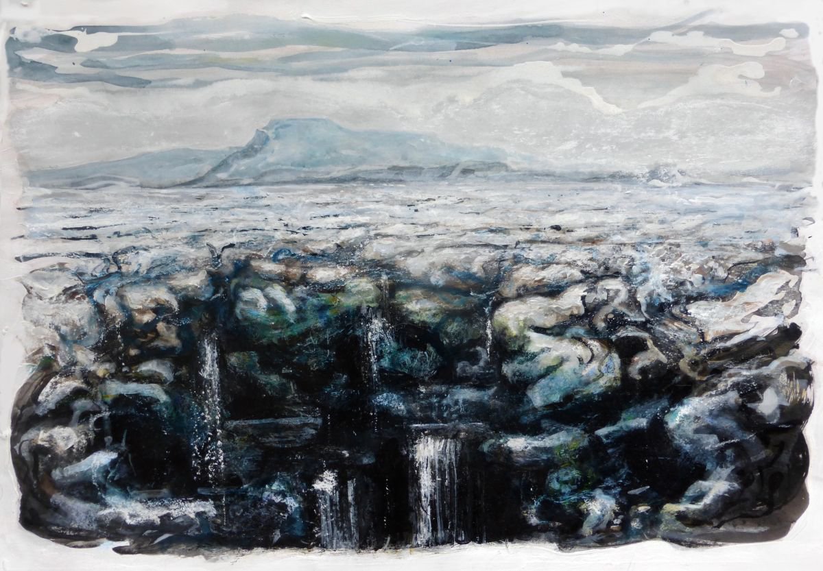 Impressionistic Landscape Drawing By John Sharp, 22 X 15, Hidden Falls, Original Artwork