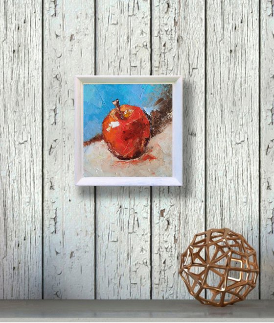 Red Apple Painting Original Art Fruit Still Life Wall Art Kitchen Artwork