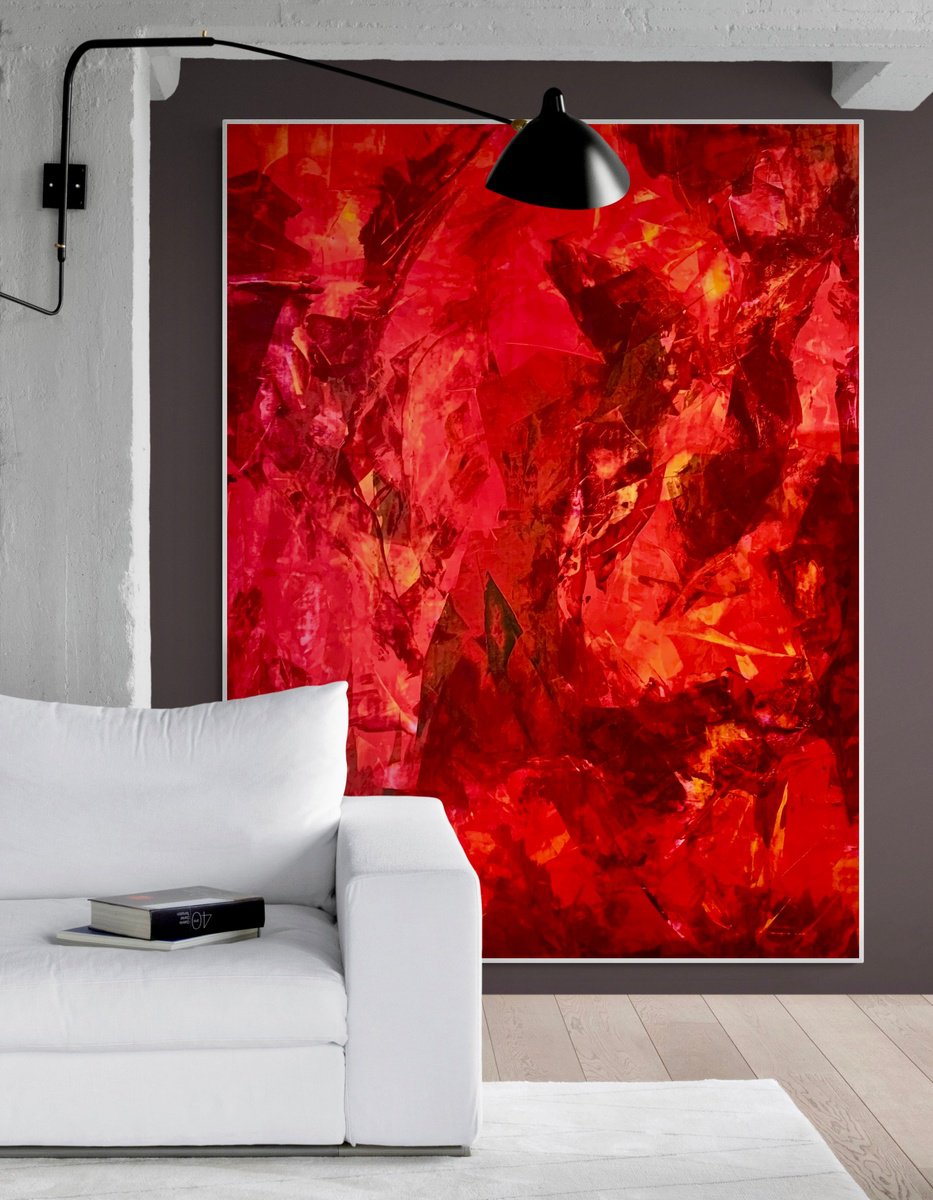 Abstract Acrylic Painting By Anita Kaufmann, 59 X 79, Terra M 3624 Red Abstract, Original Artwork