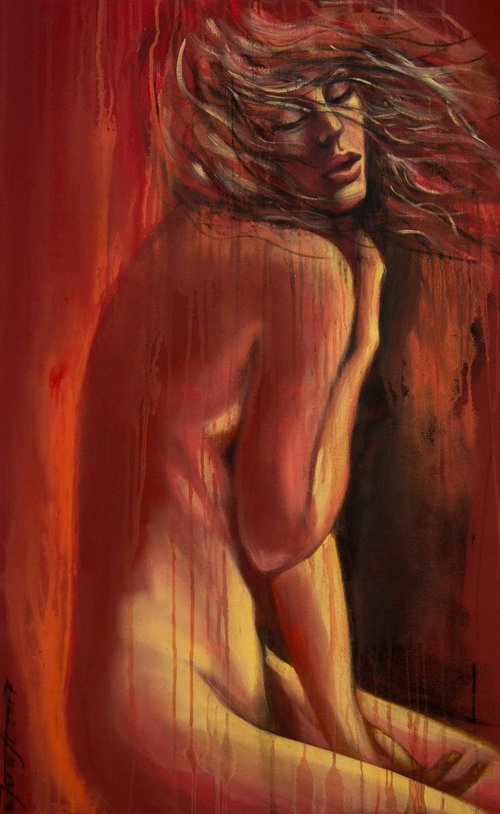 "Donna", original acrylic  painting on a hand-stretched fabric, 65x105x2cm,ready to hang by Elena Kraft