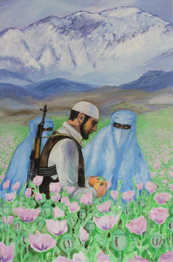 Mujahideen on the poppy field