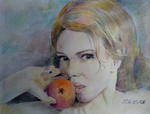 Watercolor portrait - sweet apple(30x40cm, watercolor, paper) by Kamsar Ohanyan