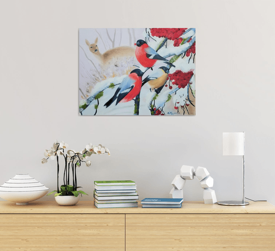 Bullfinches on Mountain Ash