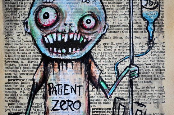 Patient Zero - Painting Collage Art on Real English Dictionary Vintage Page