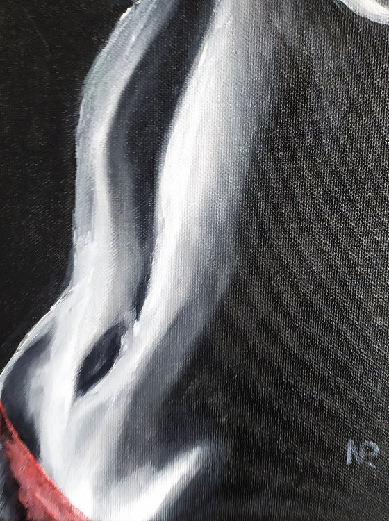 Red panties, original erotic nude art, gift idea, small bedroom oil painting