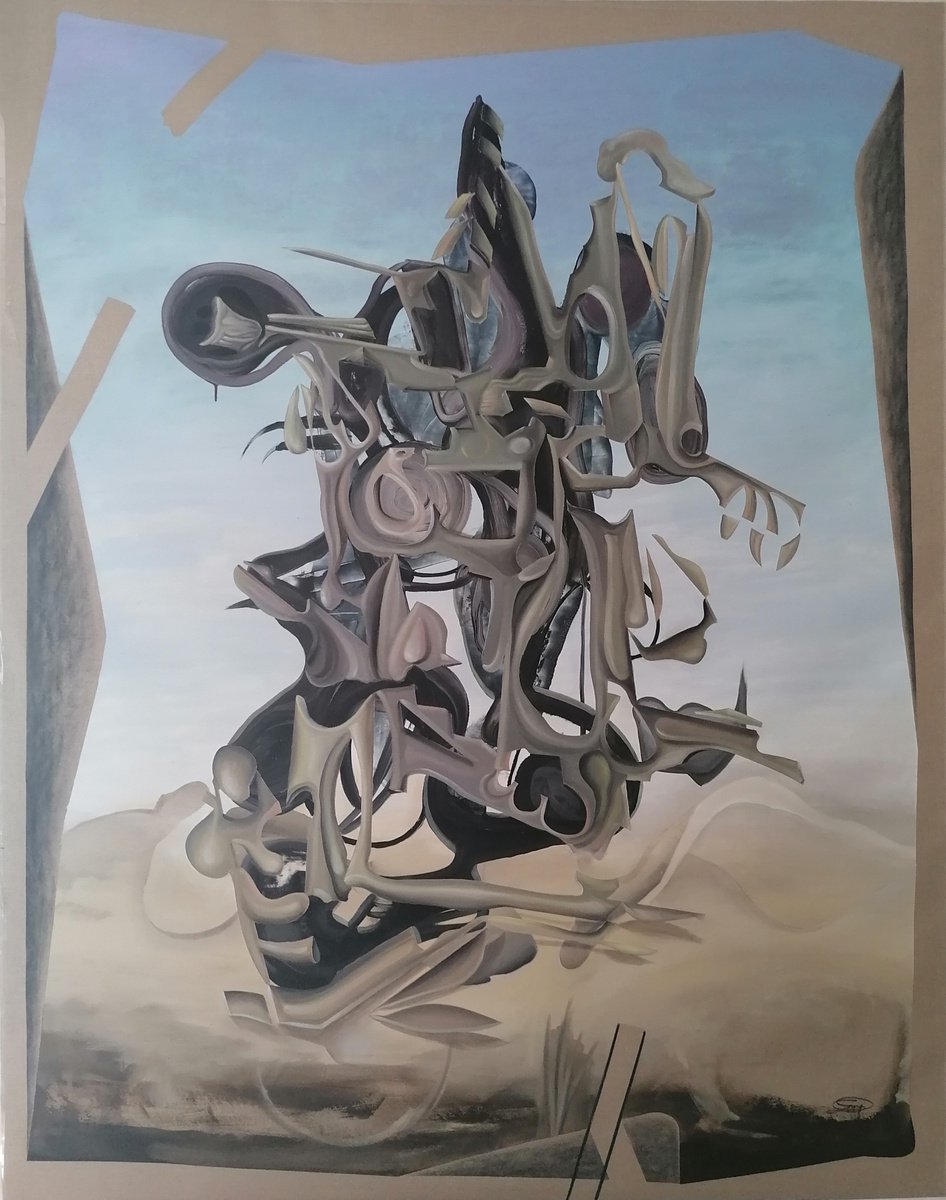 Surrealistic Abstract Oil Painting By Stefano Mazzolini, 61 X 75", Tulipa, Original Artwork