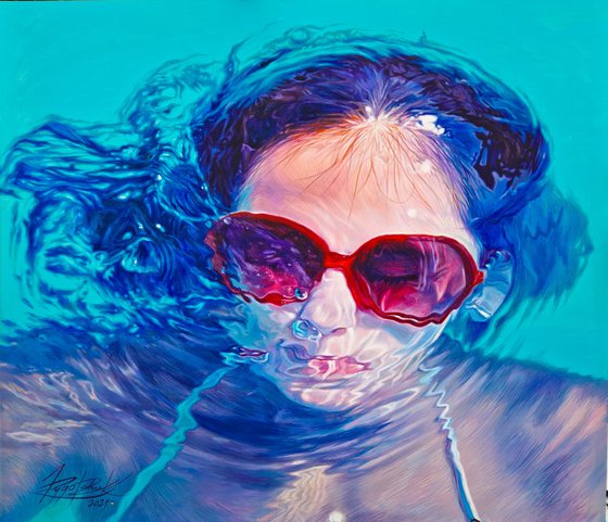 I will recover in color and become a flower , large underwater acrylic painting