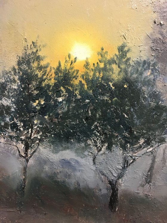 Sunrise and Foggy Morning Large Landscape Painting