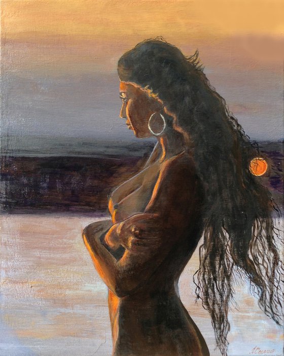 Naked woman by the river