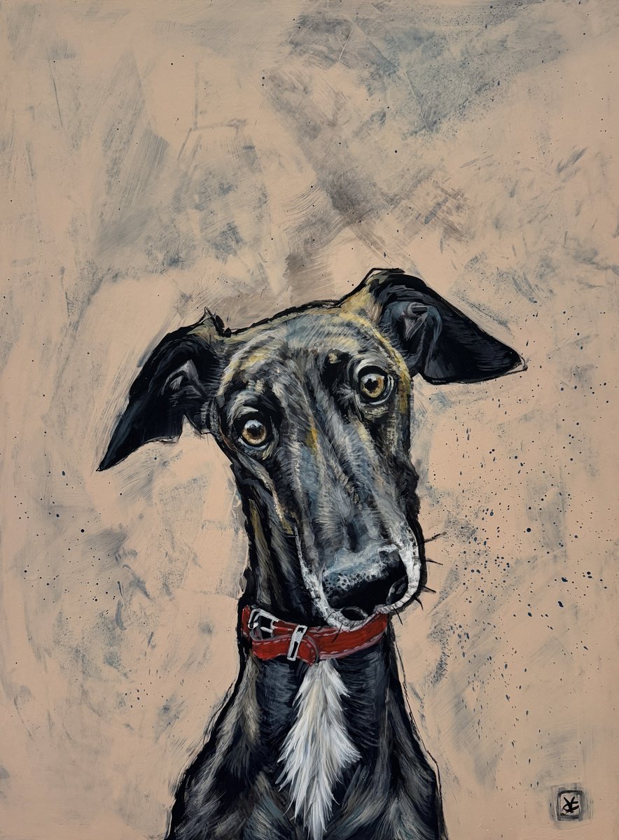 Expressive Animal Acrylic Painting By Victoria Coleman, 18 X 24", Diesel The Greyhound, Original Artwork