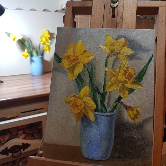 Yellow daffodils original oil painting